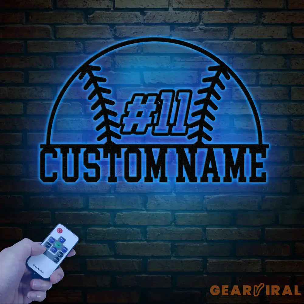 Custom Baseball Metal Wall Sign with Name & Number LED Sports Wall Decor for Game Room Bedroom Man Cave Gift for