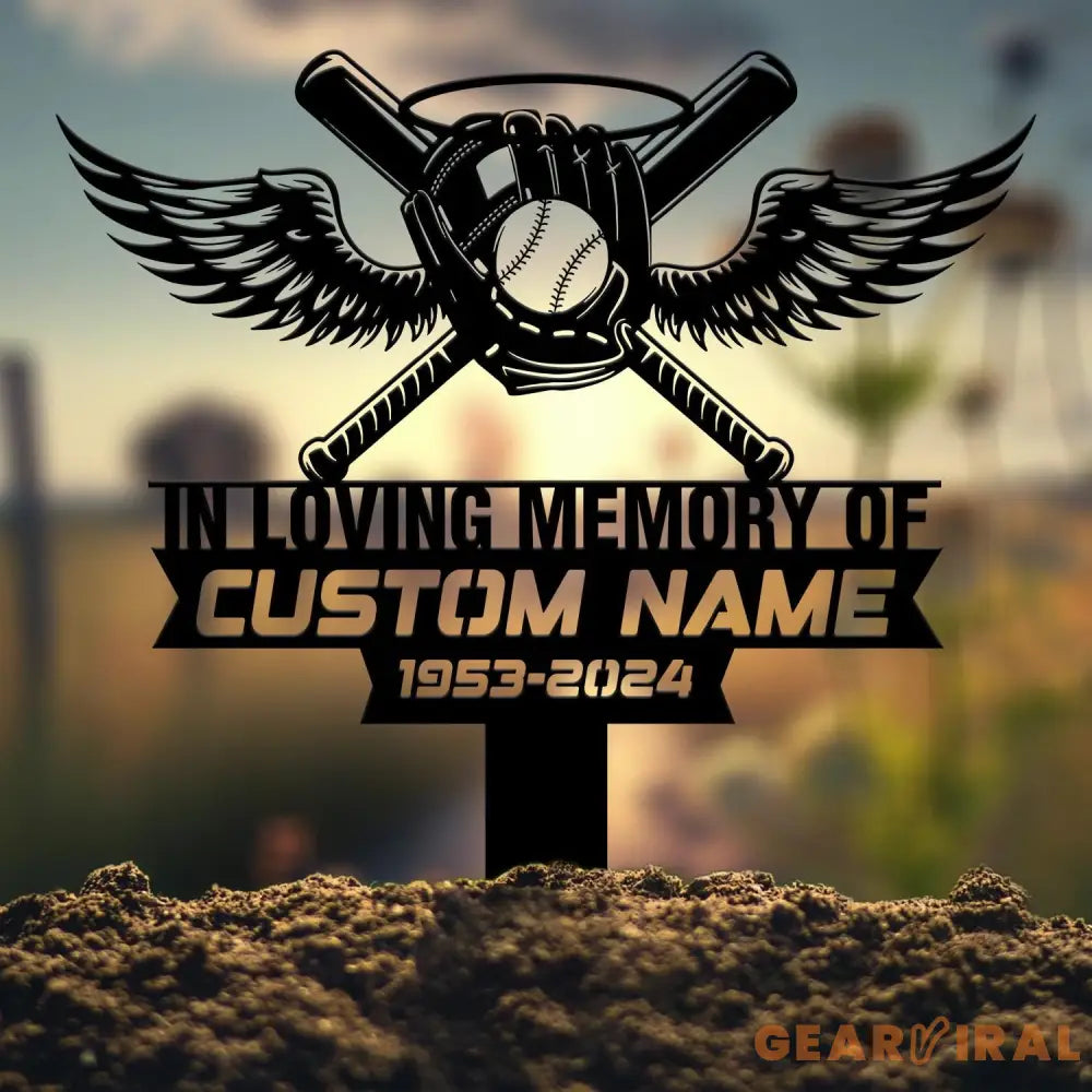 Custom Baseball With Wings Memorial Plaque Stake Personalized Baseball Grave Marker Remembrance Stake Garden Decor