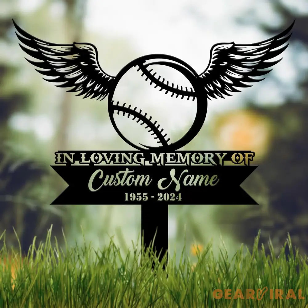 Custom Baseball With Wings Memorial Plaque Stake Personalized Baseball Grave Marker Remembrance Stake Garden Decor