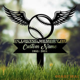 Custom Baseball With Wings Memorial Plaque Stake Personalized Baseball Grave Marker Remembrance Stake Garden Decor