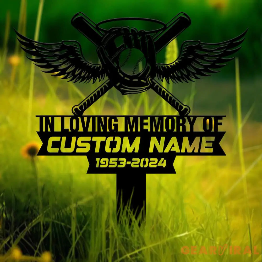 Custom Baseball With Wings Memorial Plaque Stake Personalized Baseball Grave Marker Remembrance Stake Garden Decor