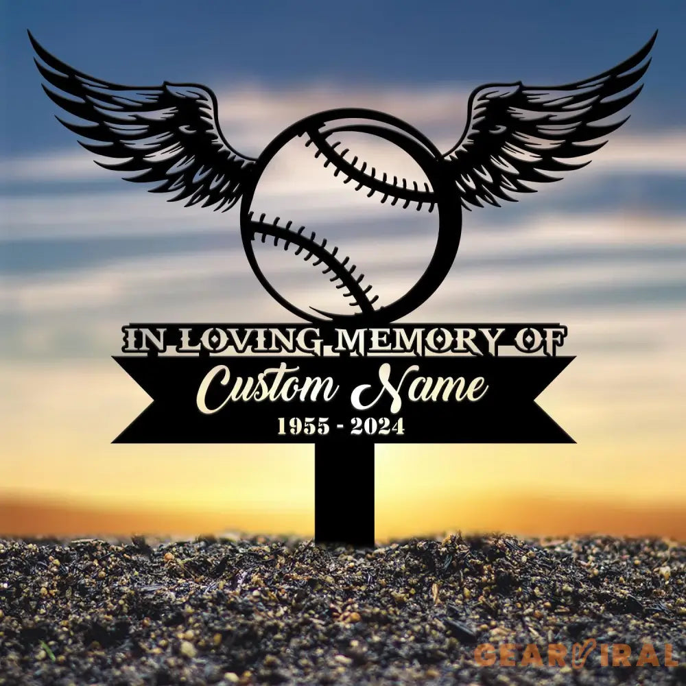 Custom Baseball With Wings Memorial Plaque Stake Personalized Baseball Grave Marker Remembrance Stake Garden Decor