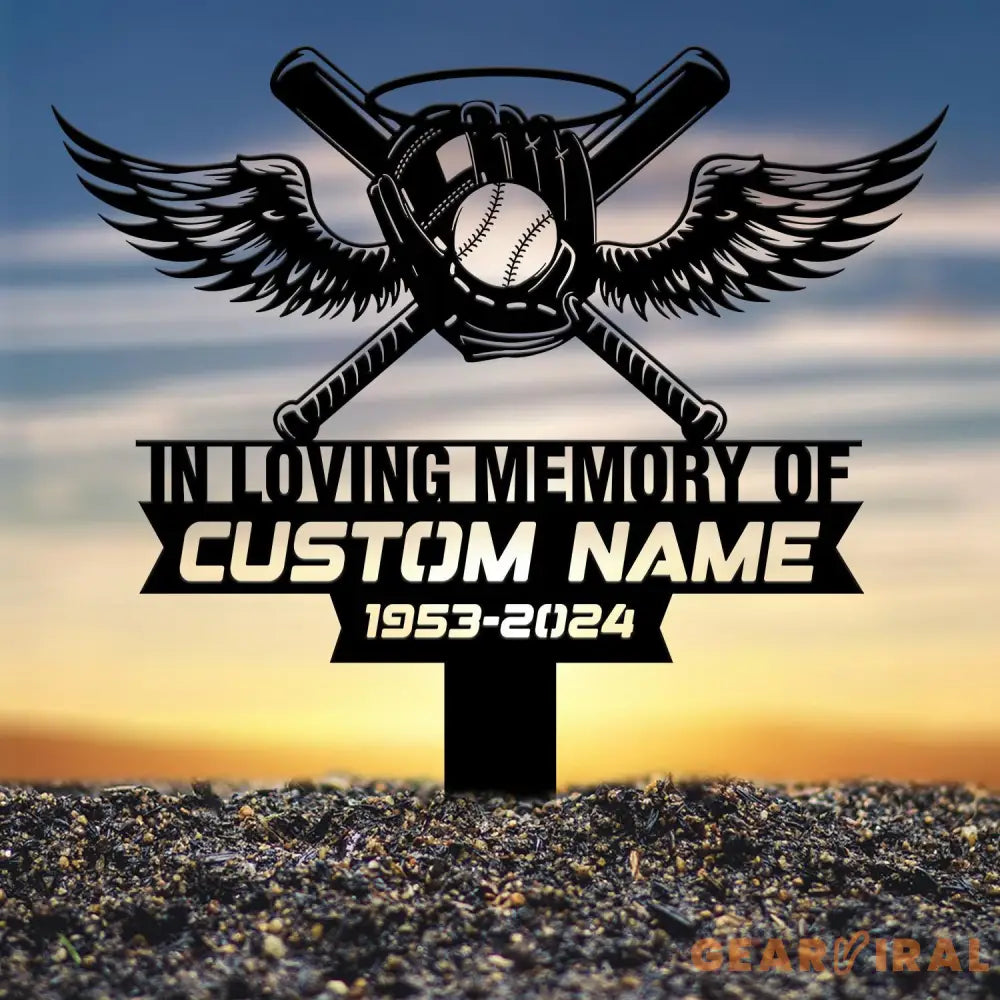 Custom Baseball With Wings Memorial Plaque Stake Personalized Baseball Grave Marker Remembrance Stake Garden Decor