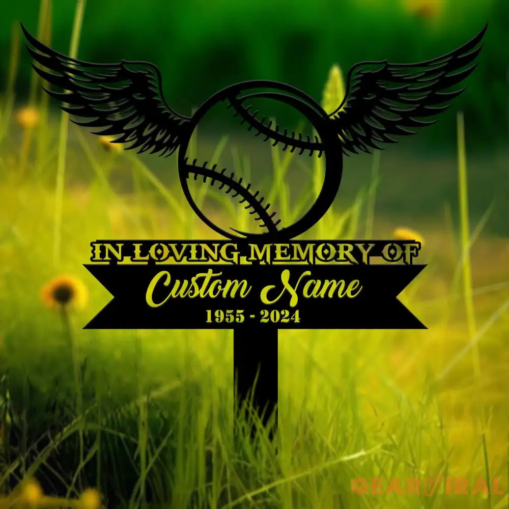 Custom Baseball With Wings Memorial Plaque Stake Personalized Baseball Grave Marker Remembrance Stake Garden Decor