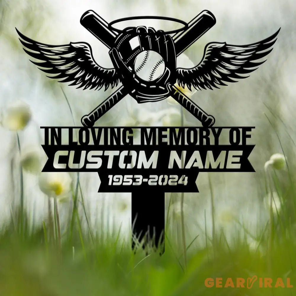 Custom Baseball With Wings Memorial Plaque Stake Personalized Baseball Grave Marker Remembrance Stake Garden Decor