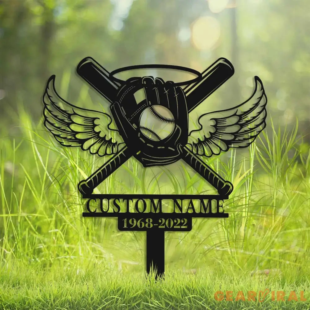 Custom Baseball With Wings Memorial Stake - Grave Marker - Remembrance Stake - Garden Decor | GearViral