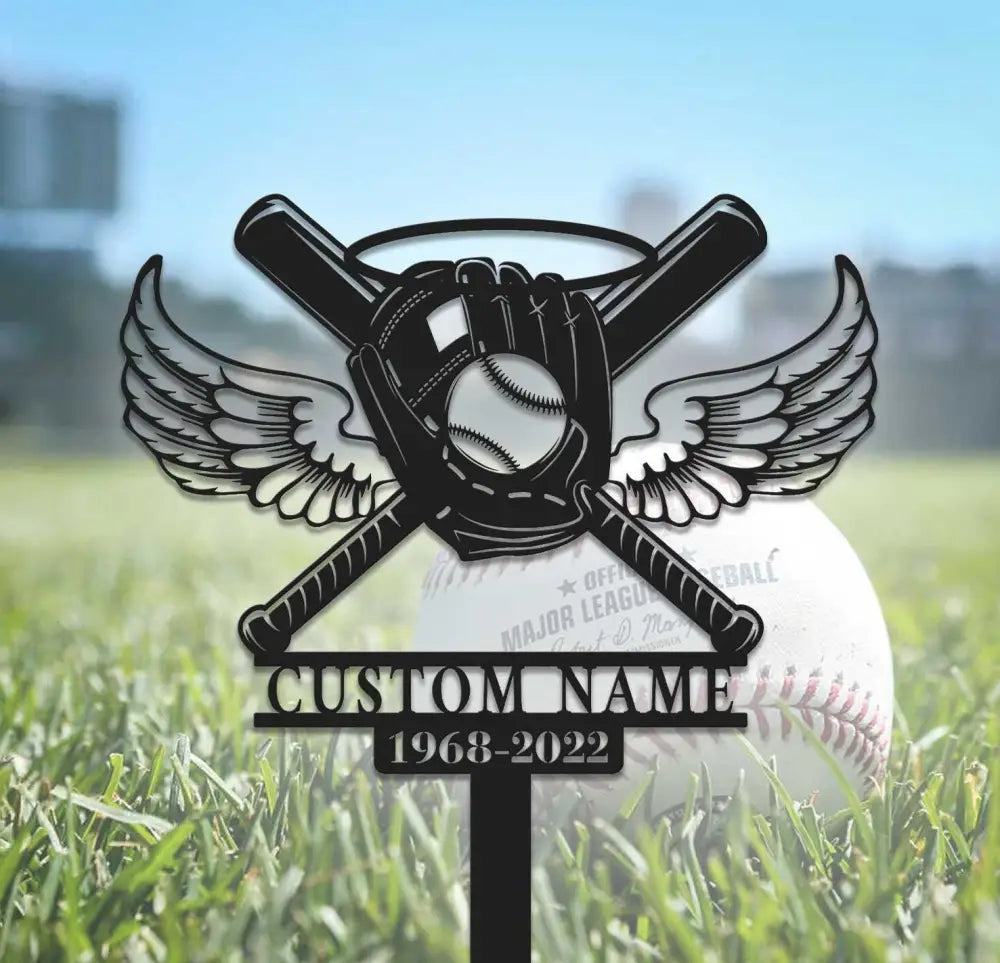 Custom Baseball With Wings Memorial Stake - Grave Marker - Remembrance Stake - Garden Decor | GearViral