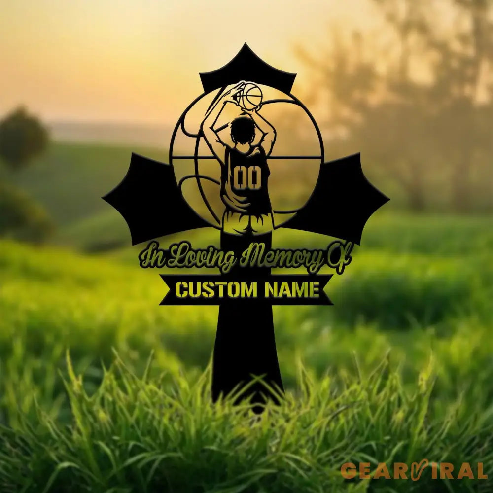 Custom Basketball Memorial Plaque Cross Stake Personalized Basketball Grave Marker Remembrance Stake Garden Decor