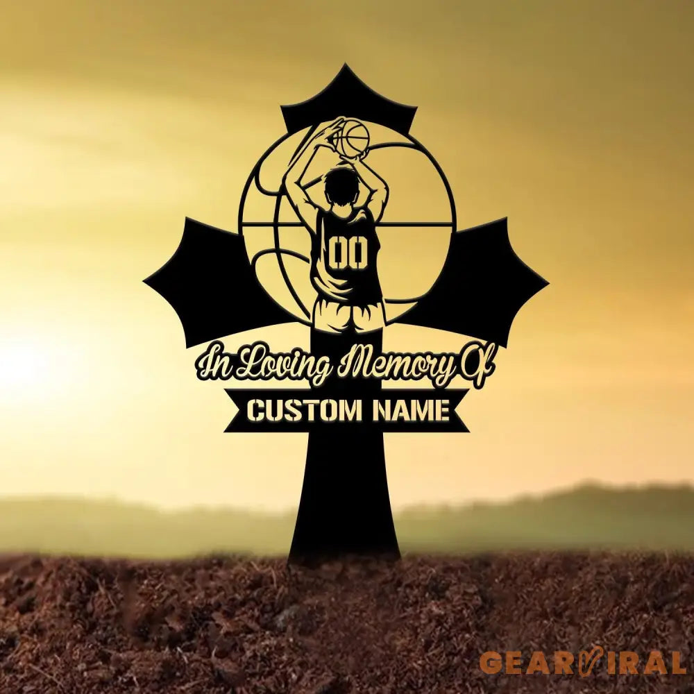 Custom Basketball Memorial Plaque Cross Stake Personalized Basketball Grave Marker Remembrance Stake Garden Decor