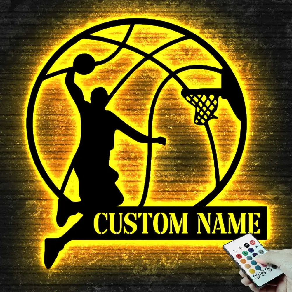 Custom Basketball Player Metal Wall Art LED Light Personalized Man Lover Sign Home Decor Kid Boy Girl Nursery