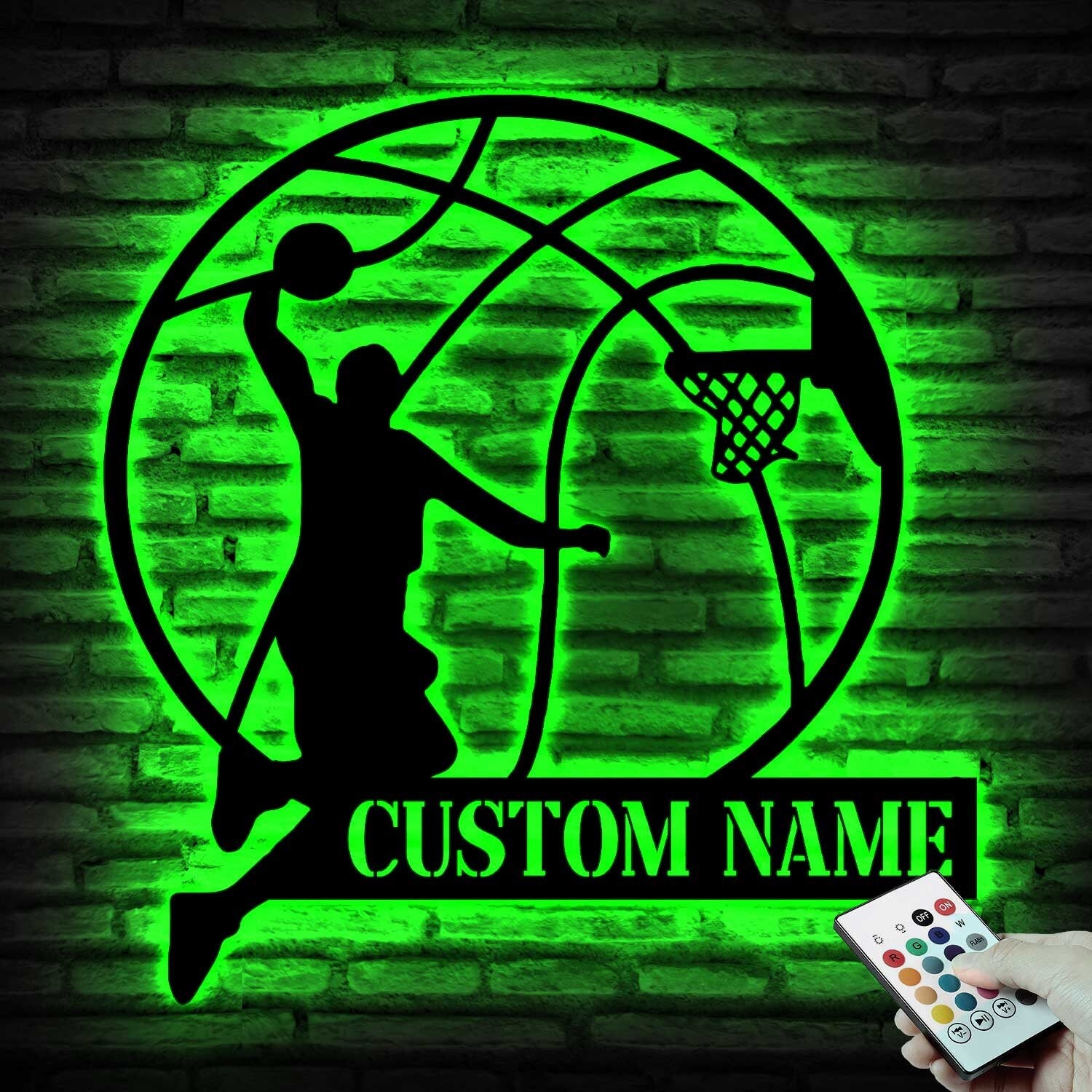 Custom Basketball Player Metal Wall Art LED Light Personalized Man Lover Sign Home Decor Kid Boy Girl Nursery Decoration Birthday Christmas | GearViral