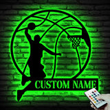 Custom Basketball Player Metal Wall Art LED Light Personalized Man Lover Sign Home Decor Kid Boy Girl Nursery Decoration Birthday Christmas | GearViral