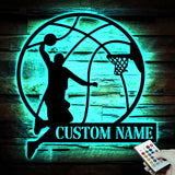 Custom Basketball Player Metal Wall Art LED Light Personalized Man Lover Sign Home Decor Kid Boy Girl Nursery Decoration Birthday Christmas | GearViral