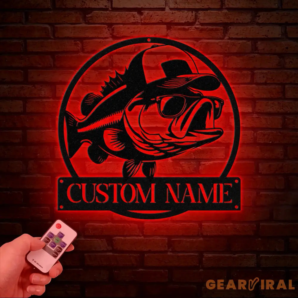 Custom Bass Fish with Trucker Hat Sign with Led Light Custom Fisherman Gift Sign Outdoor Fishing Decor Bass Lover Man