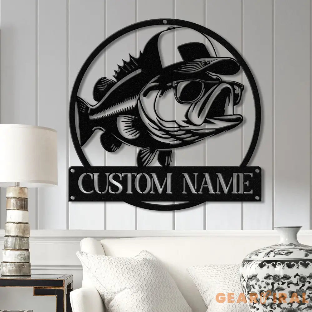 Custom Bass Fish with Trucker Hat Sign with Led Light Custom Fisherman Gift Sign Outdoor Fishing Decor Bass Lover Man