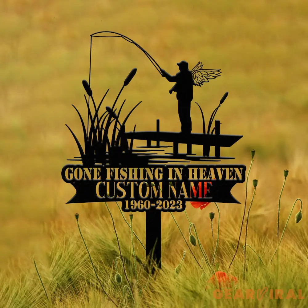 Custom Bass Fishing Memorial Stake - Personalized Fisherman Grave Marker - Metal Cemetery Plaque - Memorial Sympathy