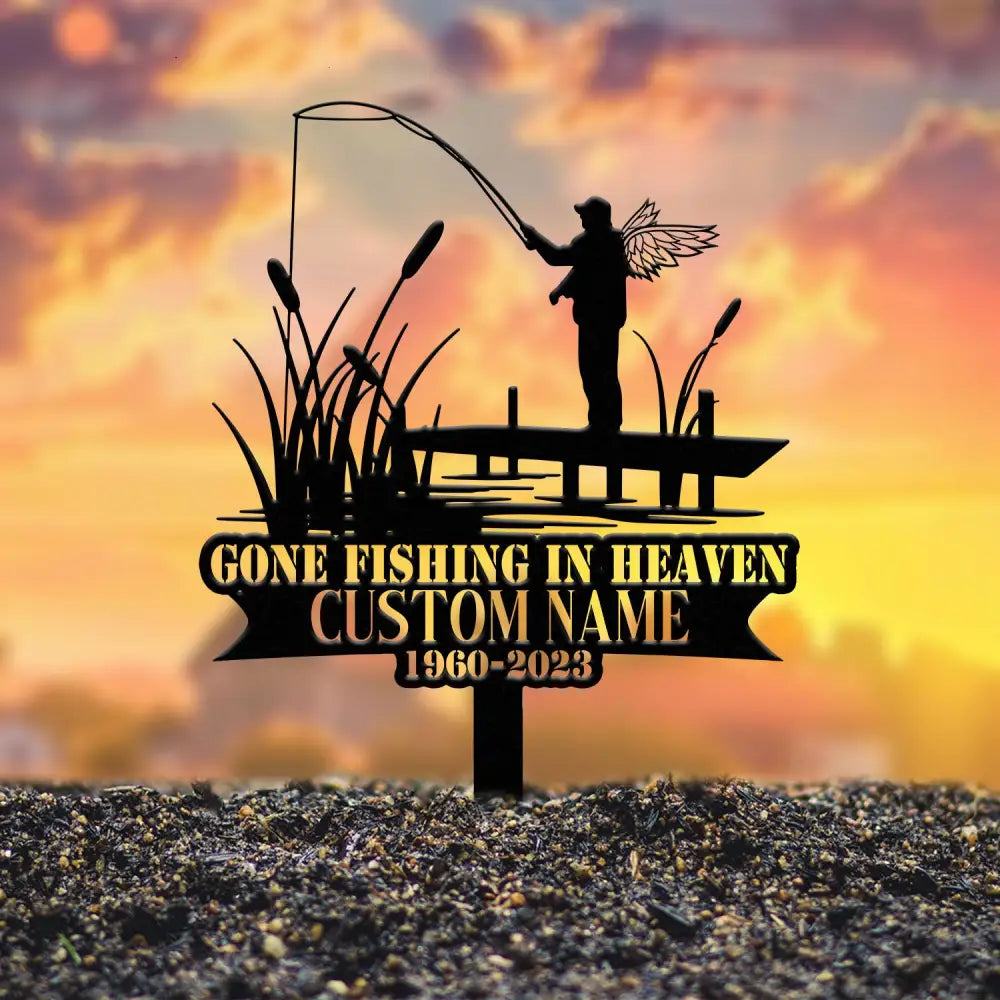 Custom Bass Fishing Memorial Stake - Personalized Fisherman Grave Marker - Metal Cemetery Plaque - Memorial Sympathy