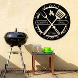 Custom BBQ Sign with Led Light, Personalized Metal Wall Decor, Round Metal Sign, Outdoor Kitchen Wall Art, Backyard Barbeque Sign