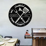 Custom BBQ Sign with Led Light, Personalized Metal Wall Decor, Round Metal Sign, Outdoor Kitchen Wall Art, Backyard Barbeque Sign