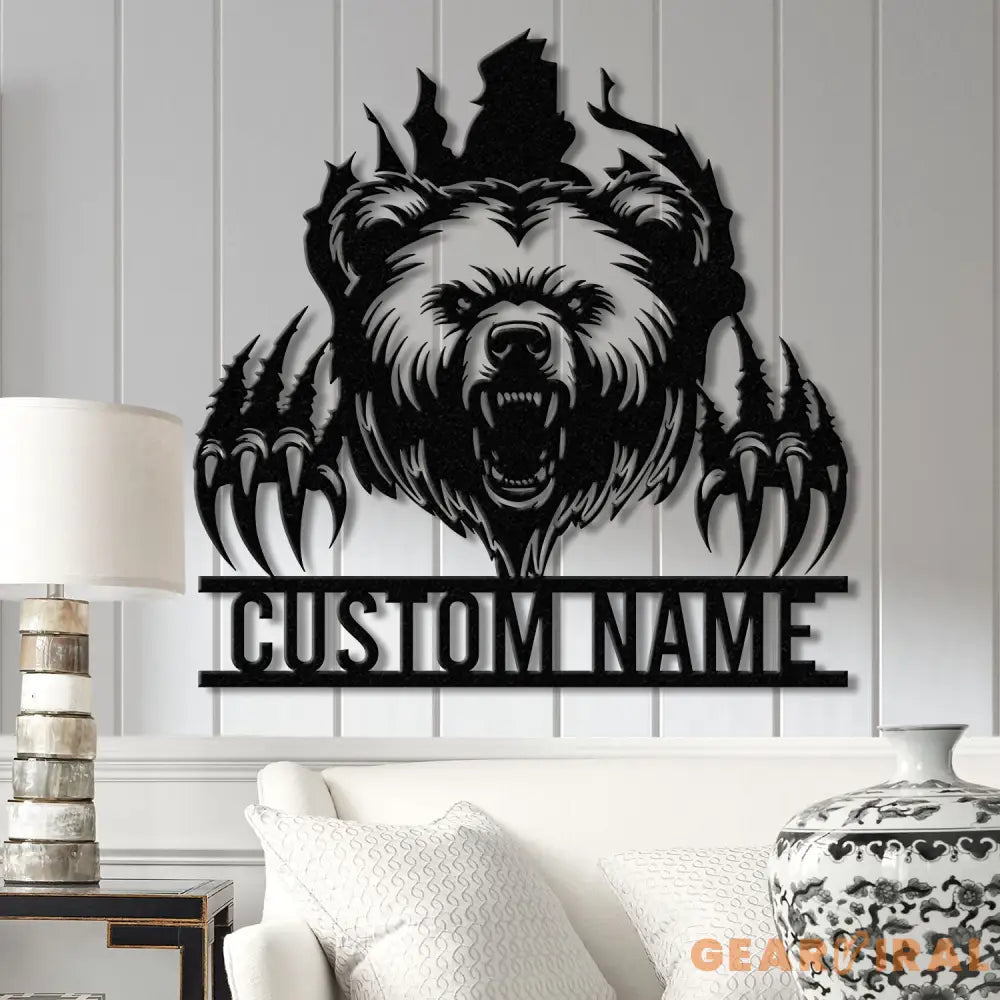 Custom Bear Claw Metal Sign with LED Light Personalized Angry Bear Name Sign Bear Roar Wild Animal Bedroom Decoration