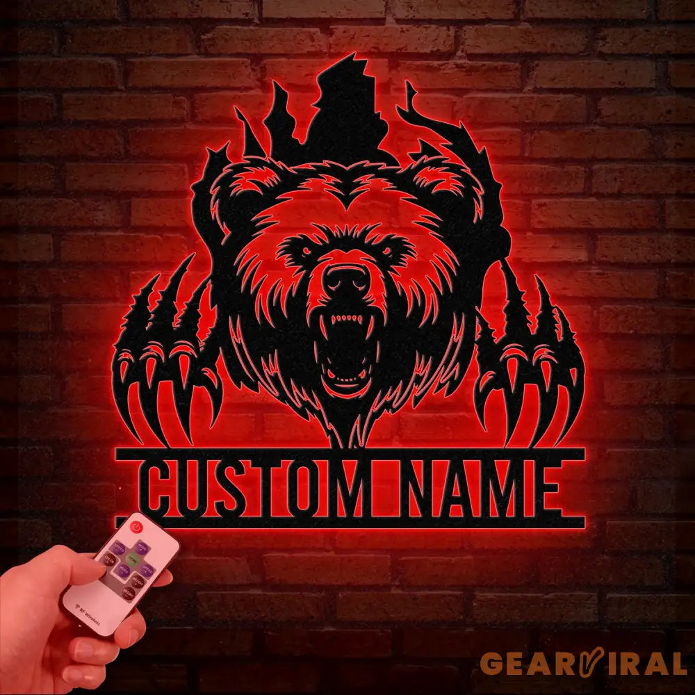 Custom Bear Claw Metal Sign with LED Light Personalized Angry Bear Name Sign Bear Roar Wild Animal Bedroom Decoration