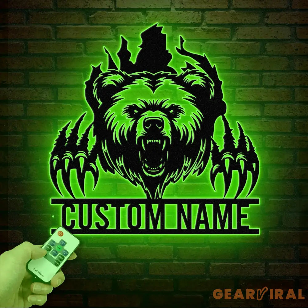 Custom Bear Claw Metal Sign with LED Light Personalized Angry Bear Name Sign Bear Roar Wild Animal Bedroom Decoration