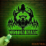 Custom Bear Claw Metal Sign with LED Light Personalized Angry Bear Name Sign Bear Roar Wild Animal Bedroom Decoration