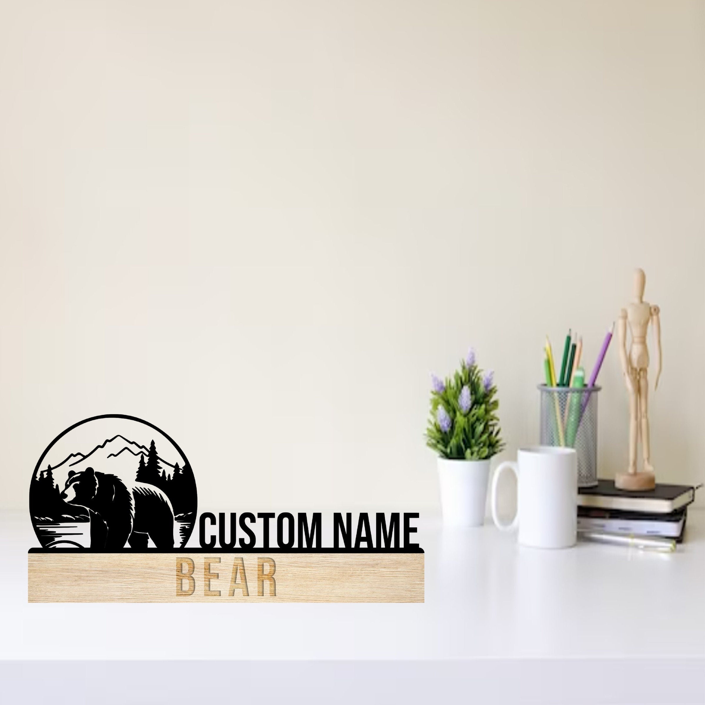 Custom Bear Desk Name Plate - Bear Animal Metal Nameplate For Desk - Desk Nameplate - Office Decor | GearViral