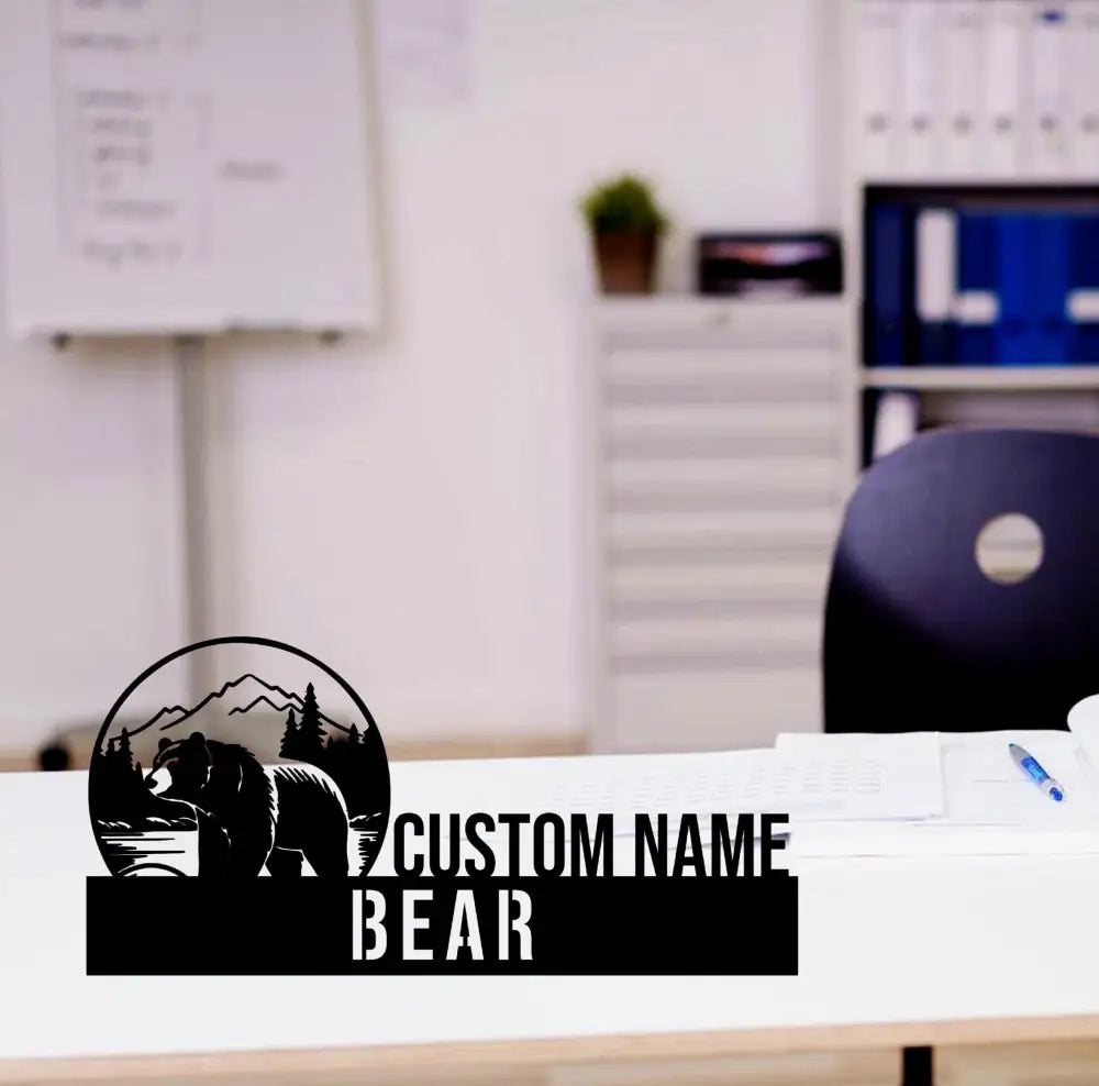 Custom Bear Desk Name Plate - Bear Animal Metal Nameplate For Desk - Desk Nameplate - Office Decor | GearViral