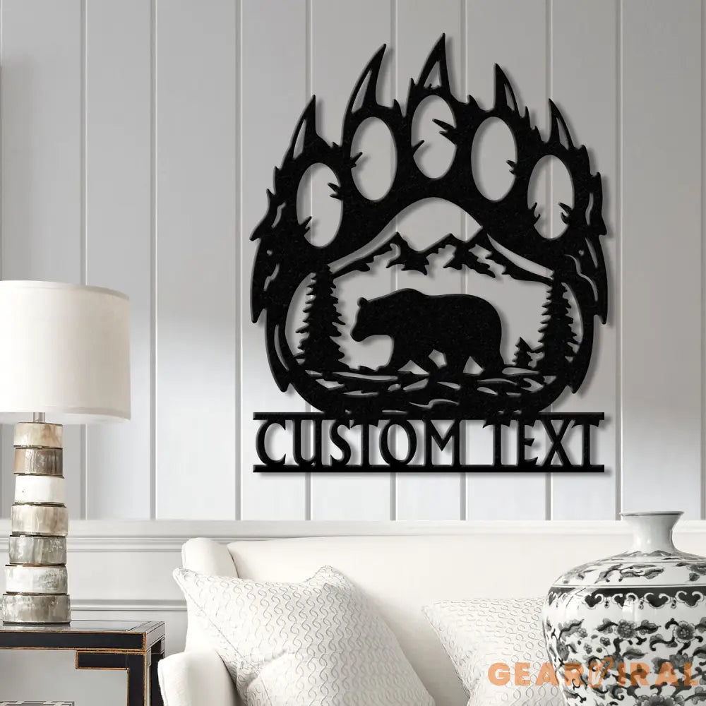Custom Bear Hand Sign with Led Light Mountain Decor Personalized Metal Bear Sign Cabin Decor Outdoor Bear Decor Rustic