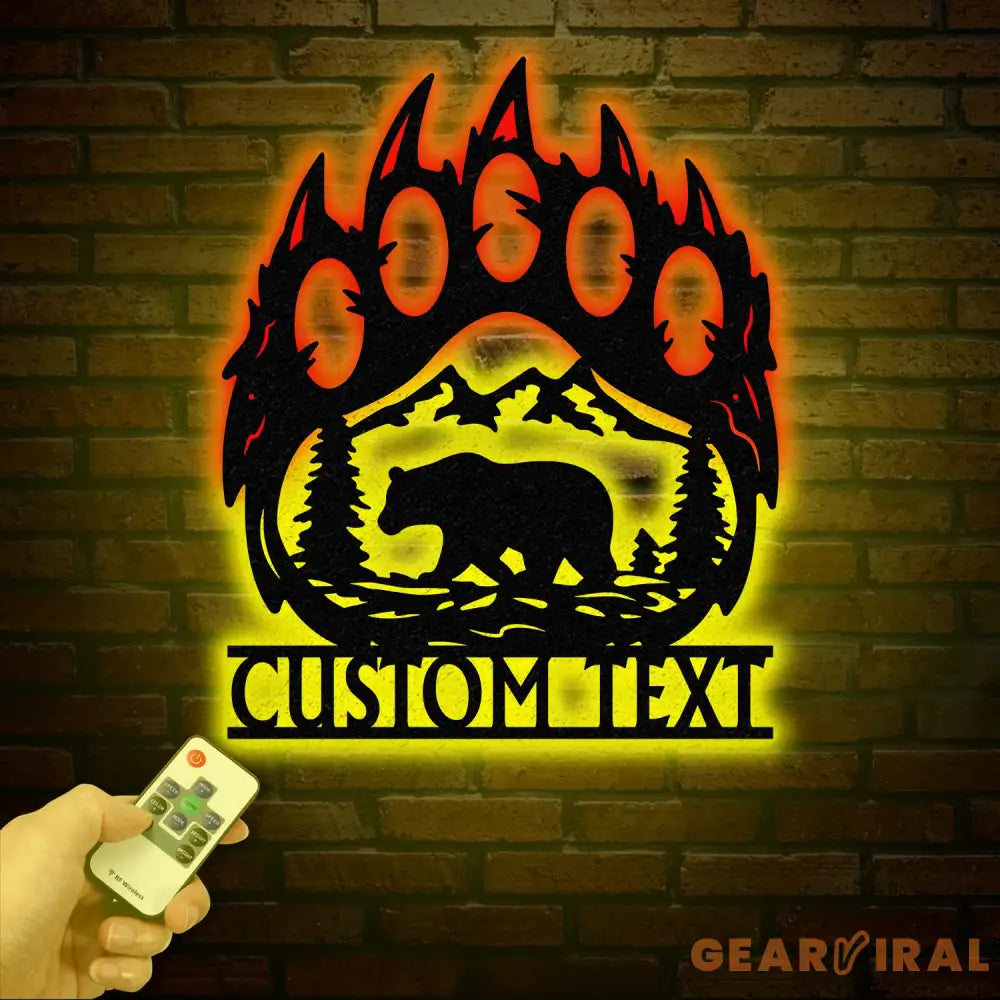 Custom Bear Hand Sign with Led Light Mountain Decor Personalized Metal Bear Sign Cabin Decor Outdoor Bear Decor Rustic