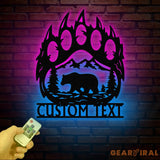 Custom Bear Hand Sign with Led Light Mountain Decor Personalized Metal Bear Sign Cabin Decor Outdoor Bear Decor Rustic
