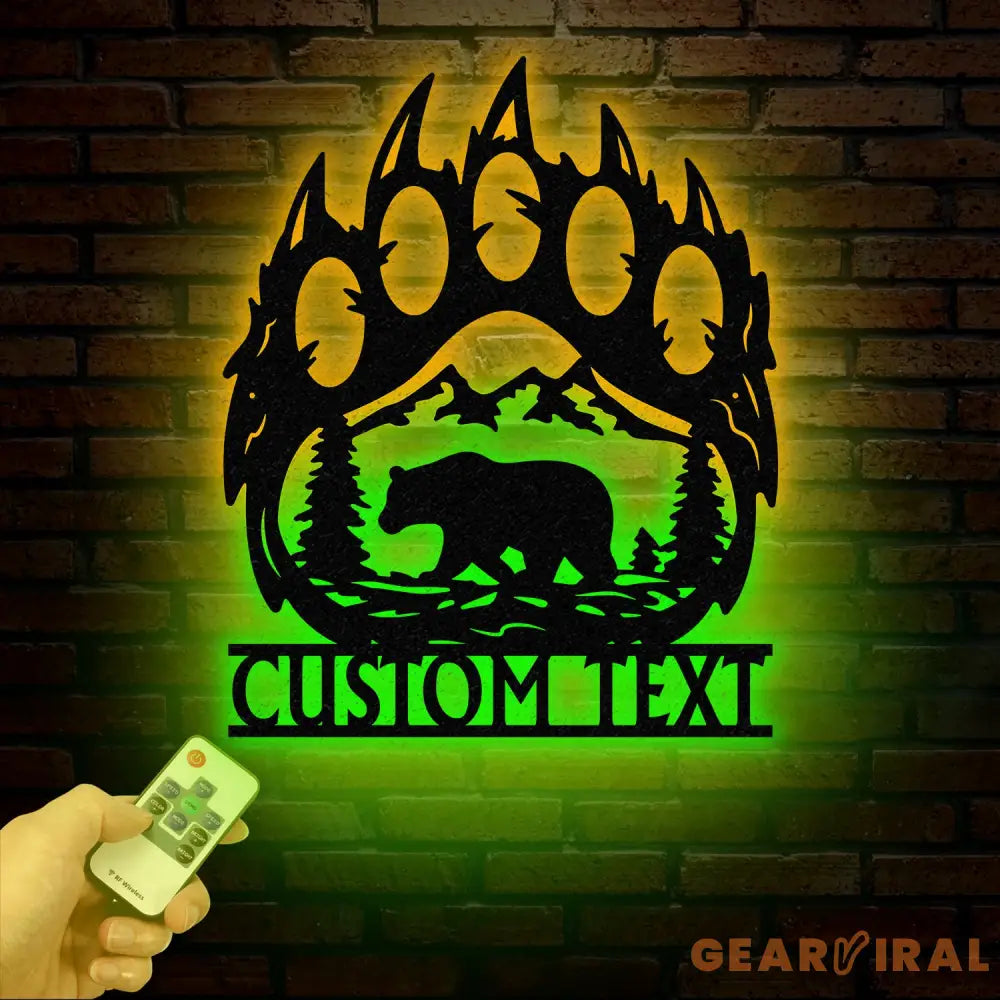 Custom Bear Hand Sign with Led Light Mountain Decor Personalized Metal Bear Sign Cabin Decor Outdoor Bear Decor Rustic