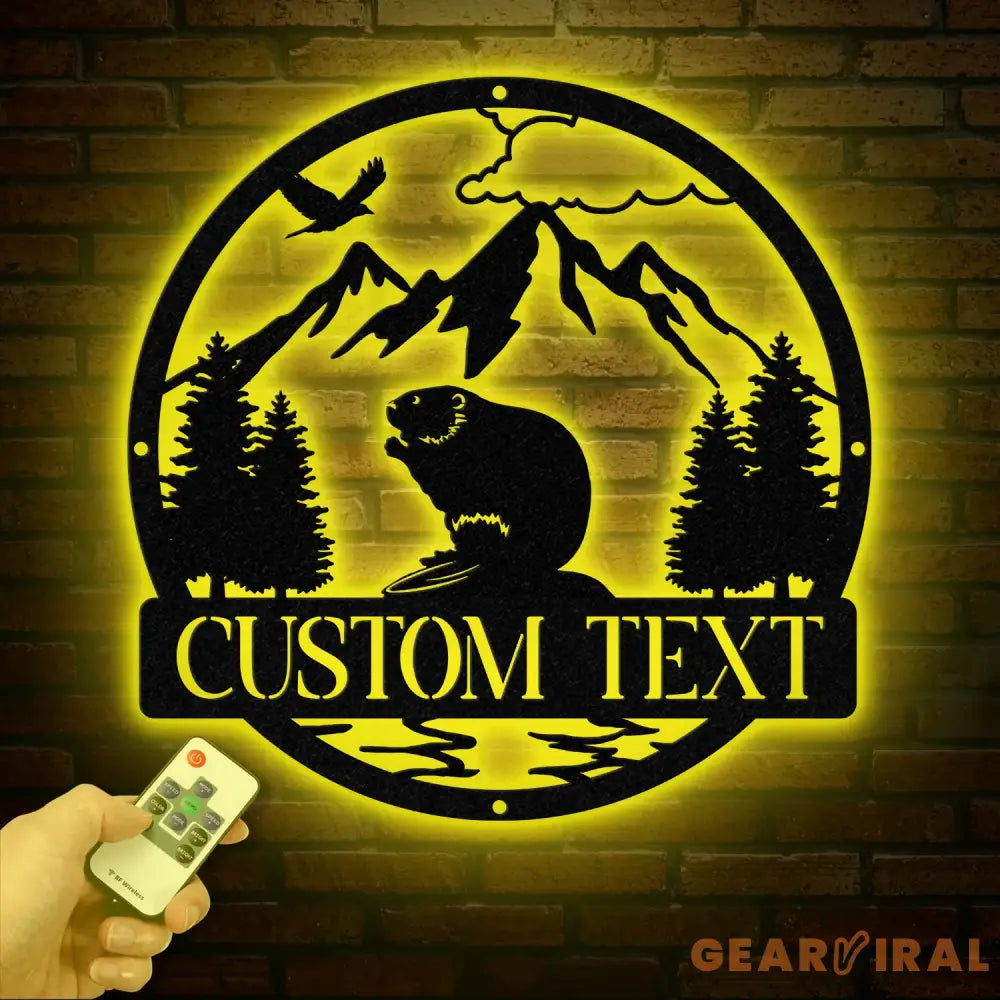 Custom Beaver Metal Sign Personalized Nature Wildlife Wall Art LED Light Mountain Sign Custom Name Sign Outdoor Cabin