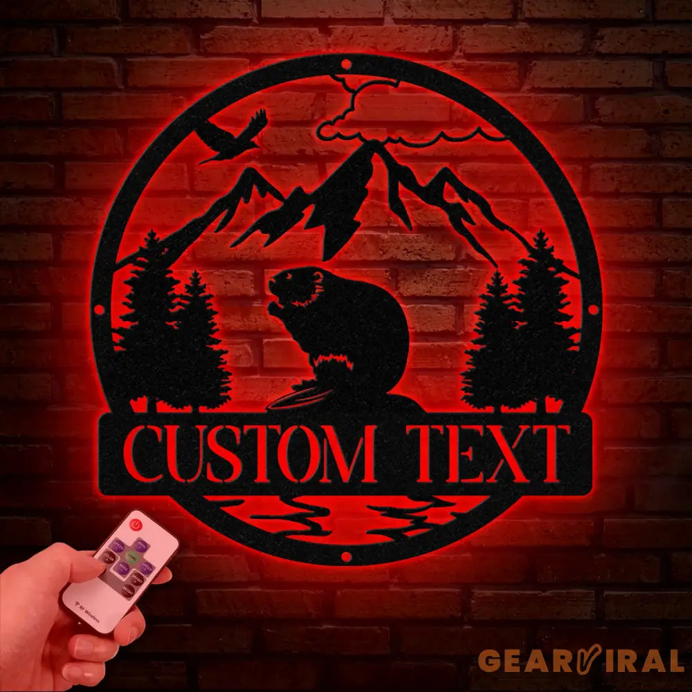 Custom Beaver Metal Sign Personalized Nature Wildlife Wall Art LED Light Mountain Sign Custom Name Sign Outdoor Cabin