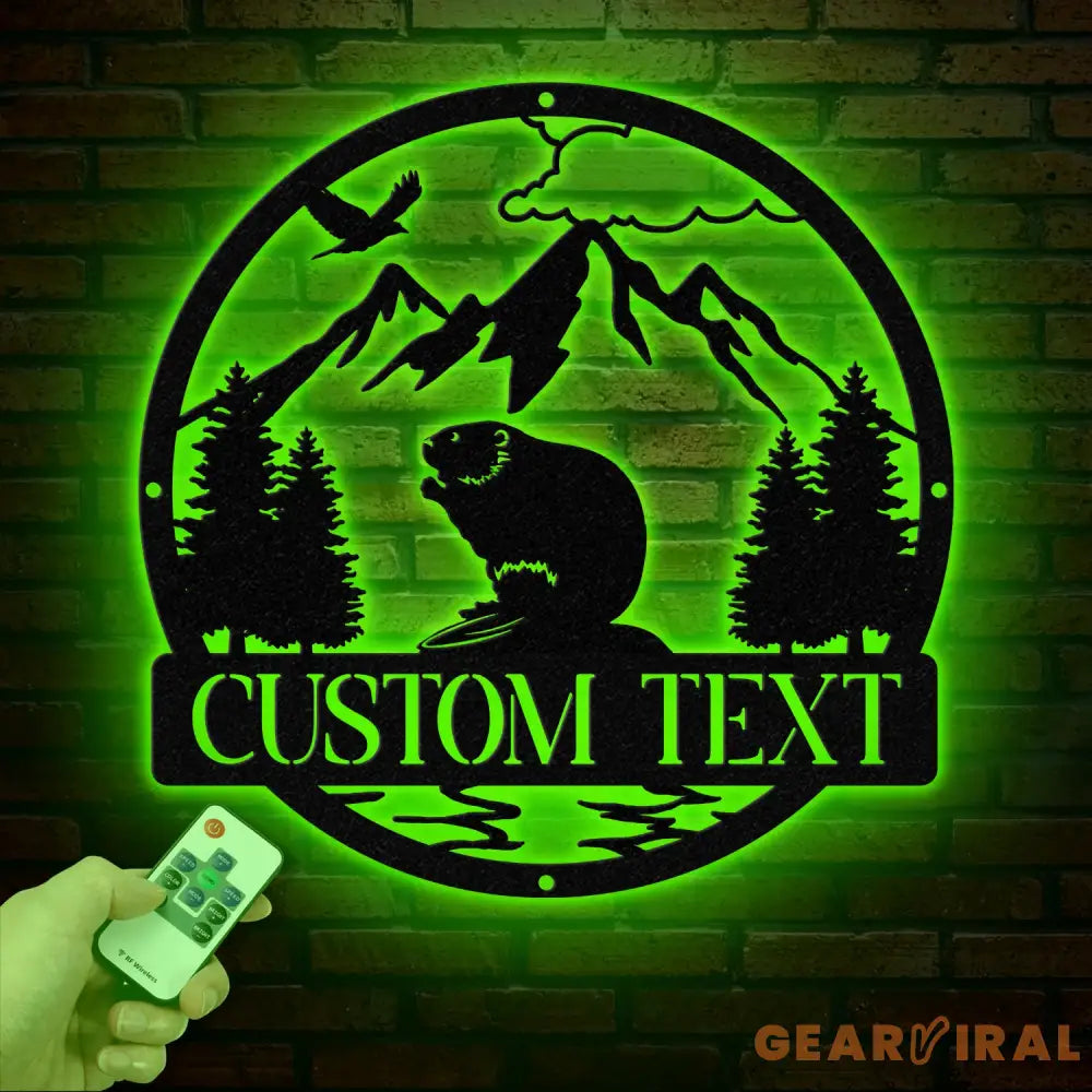 Custom Beaver Metal Sign Personalized Nature Wildlife Wall Art LED Light Mountain Sign Custom Name Sign Outdoor Cabin