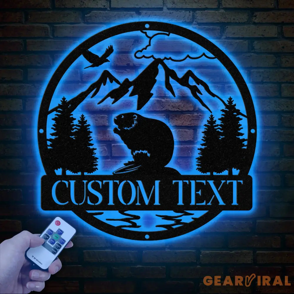 Custom Beaver Metal Sign Personalized Nature Wildlife Wall Art LED Light Mountain Sign Custom Name Sign Outdoor Cabin