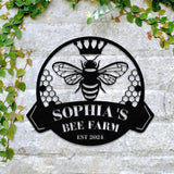 Custom Bee Farm Sign Personalized Honey Bee Sign Metal Bee Decor Bee Hive Garden Welcome Family Bee Sign Gift for