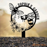Custom Bee Garden Metal Stake Metal Garden Sign with Stakes Garden Bee Metal Sign Gardening Gifts Metal Yard Decor