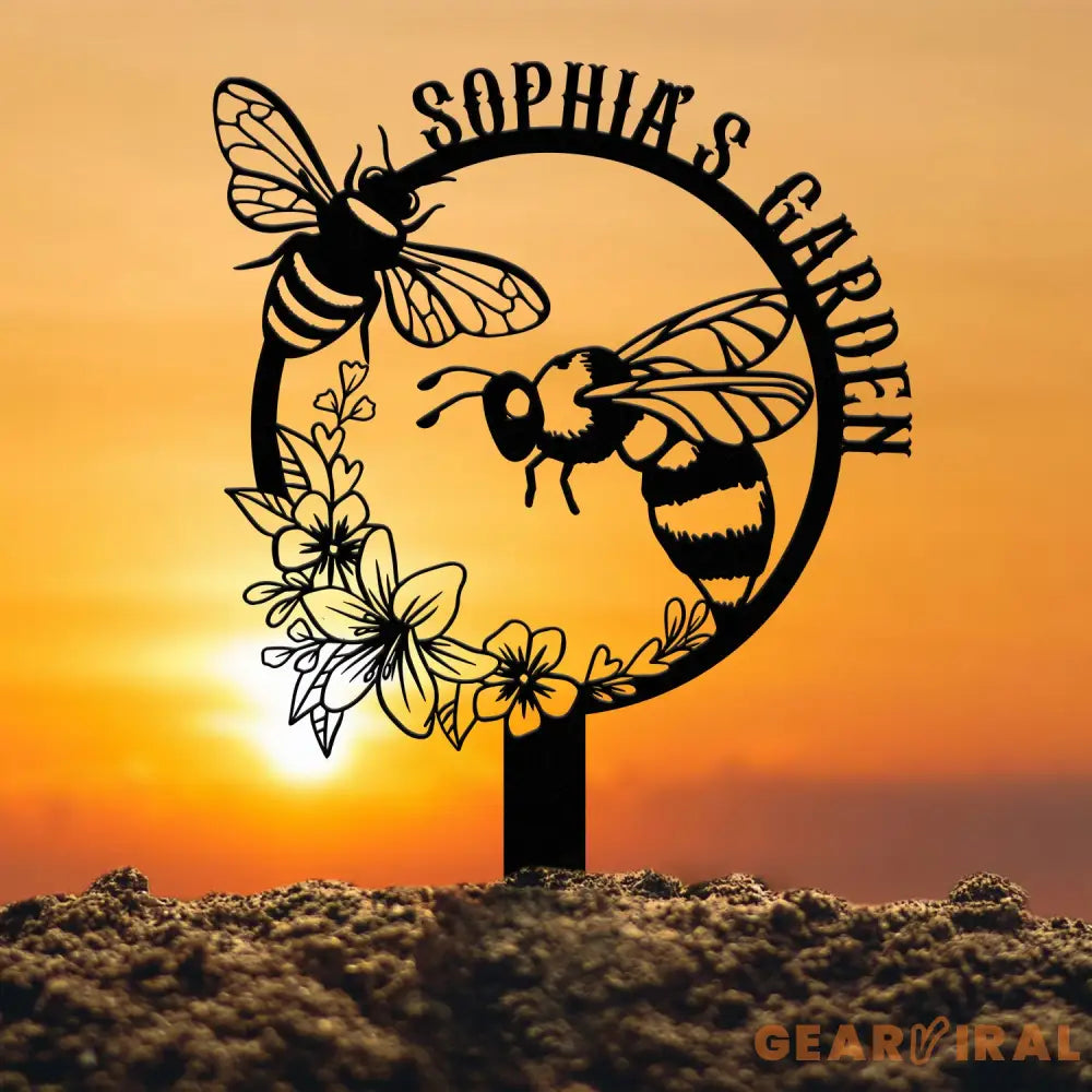 Custom Bee Garden Metal Stake Metal Garden Sign with Stakes Garden Bee Metal Sign Gardening Gifts Metal Yard Decor