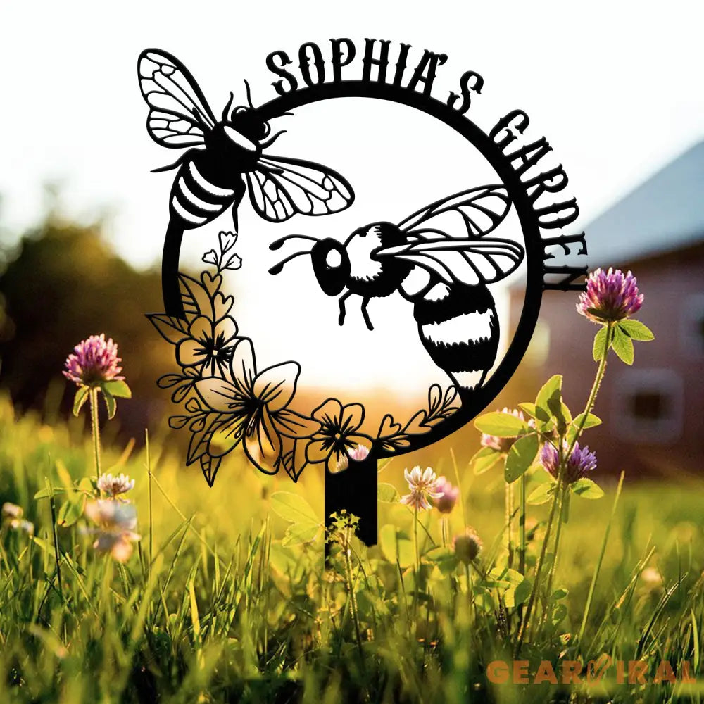 Custom Bee Garden Metal Stake Metal Garden Sign with Stakes Garden Bee Metal Sign Gardening Gifts Metal Yard Decor