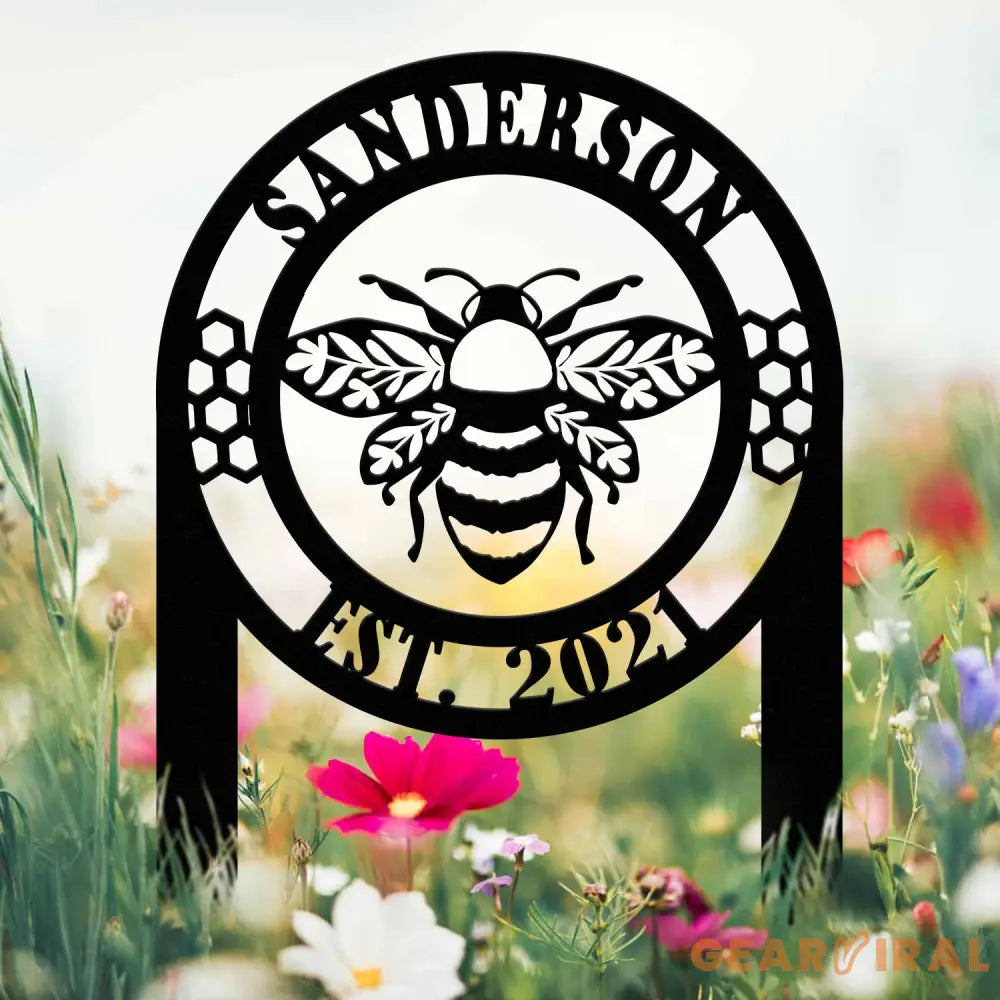 Custom Bee Garden Sign Personalized Family Name Bee Metal Sign Honey Bee Garden Decor Bee Garden Art Bee Yard Sign Bee