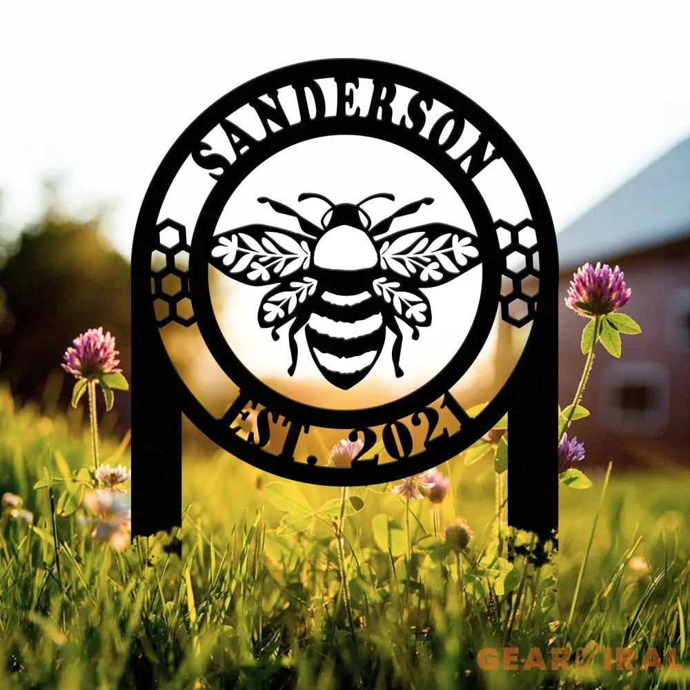 Custom Bee Garden Sign Personalized Family Name Bee Metal Sign Honey Bee Garden Decor Bee Garden Art Bee Yard Sign Bee