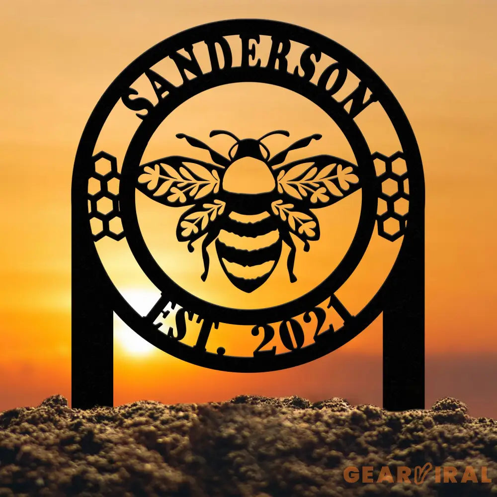 Custom Bee Garden Sign Personalized Family Name Bee Metal Sign Honey Bee Garden Decor Bee Garden Art Bee Yard Sign Bee