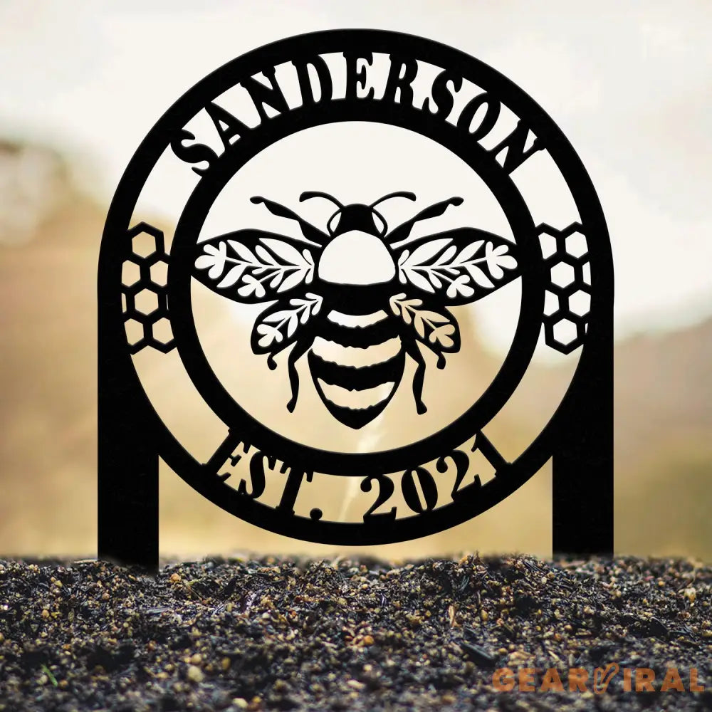 Custom Bee Garden Sign Personalized Family Name Bee Metal Sign Honey Bee Garden Decor Bee Garden Art Bee Yard Sign Bee