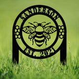 Custom Bee Garden Sign Personalized Family Name Bee Metal Sign Honey Bee Garden Decor Bee Garden Art Bee Yard Sign Bee
