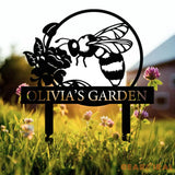 Custom Bee Garden Yard Stake Metal Garden Sign with Stakes Garden Bee Metal Sign Gardening Gifts Metal Yard Decor