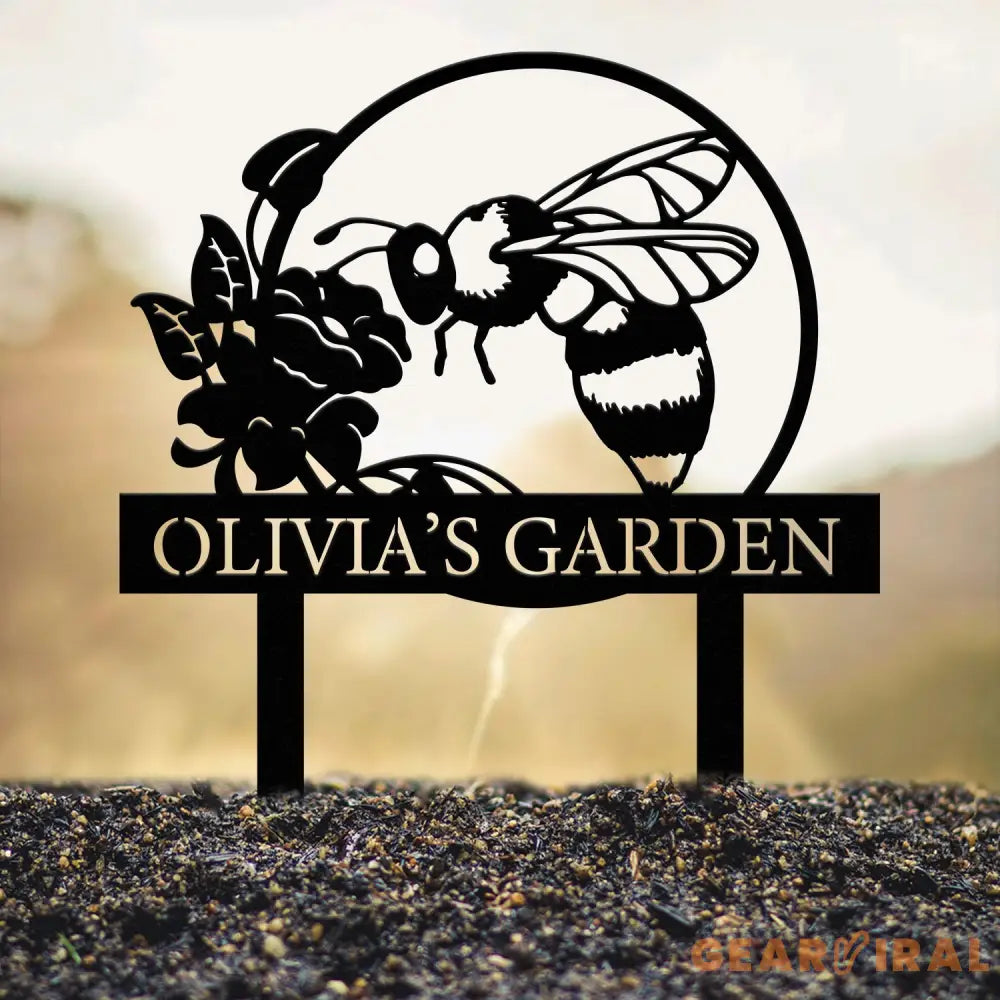 Custom Bee Garden Yard Stake Metal Garden Sign with Stakes Garden Bee Metal Sign Gardening Gifts Metal Yard Decor