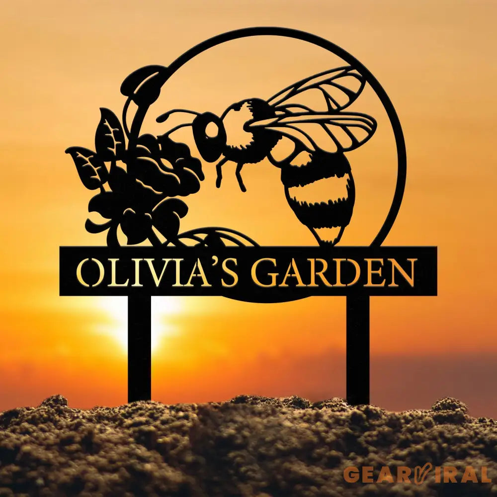Custom Bee Garden Yard Stake Metal Garden Sign with Stakes Garden Bee Metal Sign Gardening Gifts Metal Yard Decor
