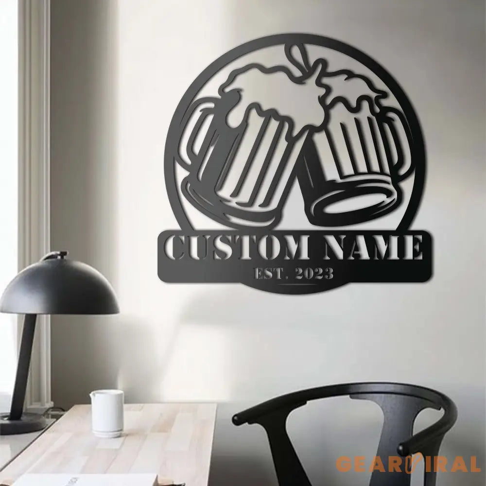 Custom Beer Bar Metal Wall Art LED Light Personalized Beer Mug Cheers Name Sign Home Decor Alcohol Drink Bar Pub